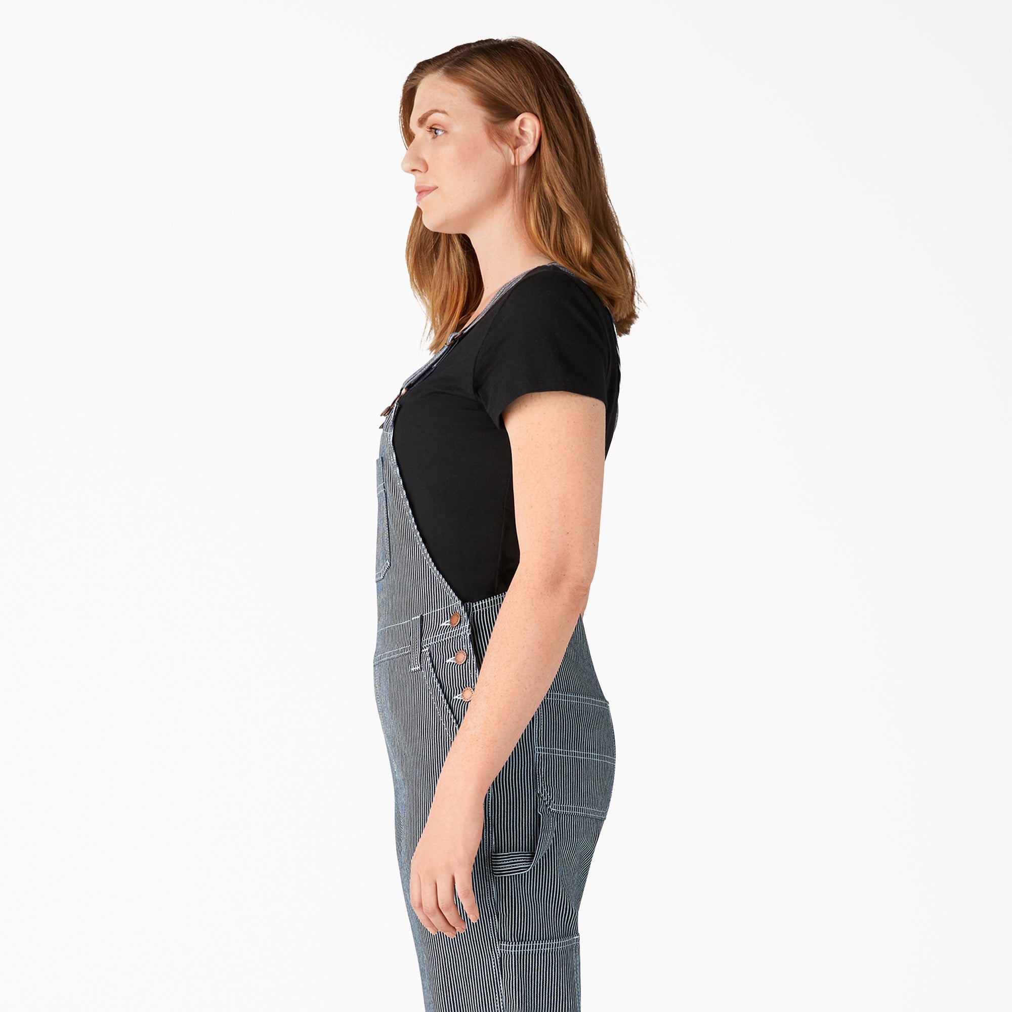 Women's Hickory Stripe Boyfriend Fit Bib Overalls - Image 3
