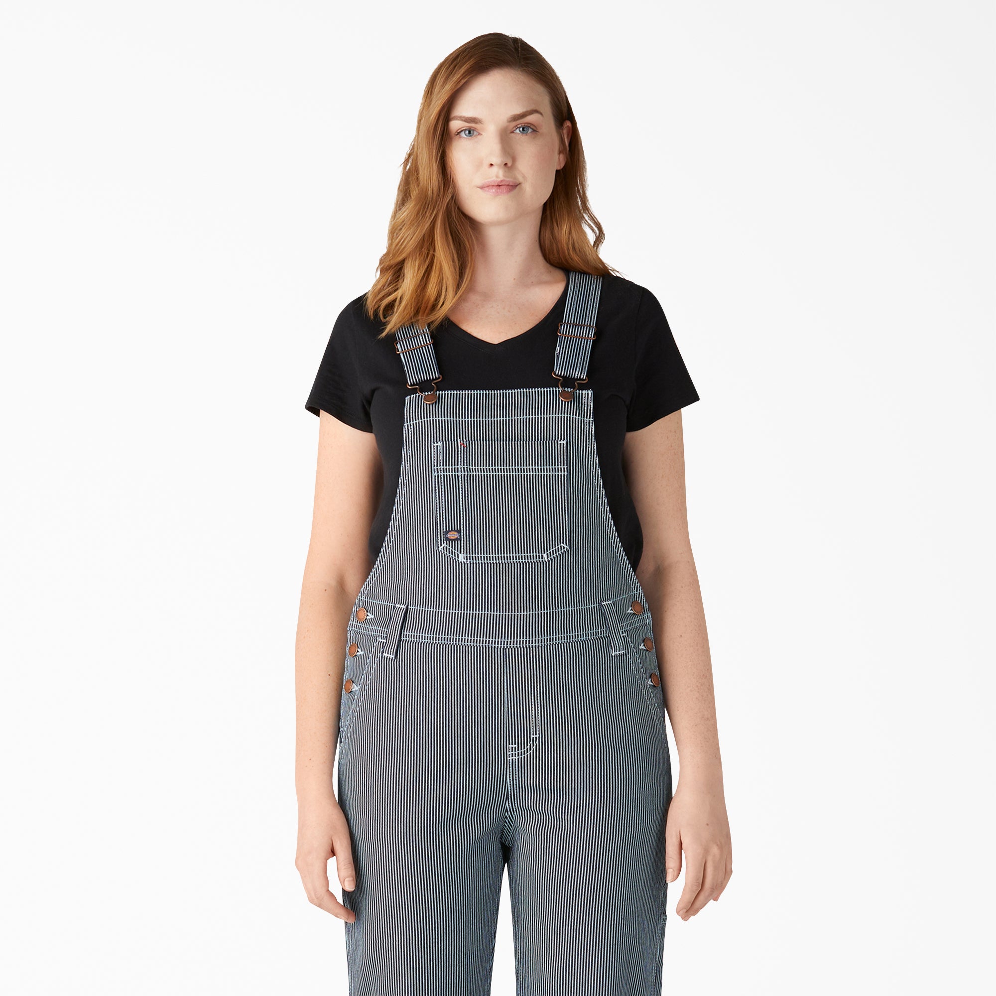 Women's Hickory Stripe Boyfriend Fit Bib Overalls - Image 4