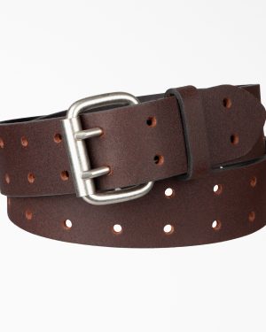Perforated Leather Double Prong Buckle Belt